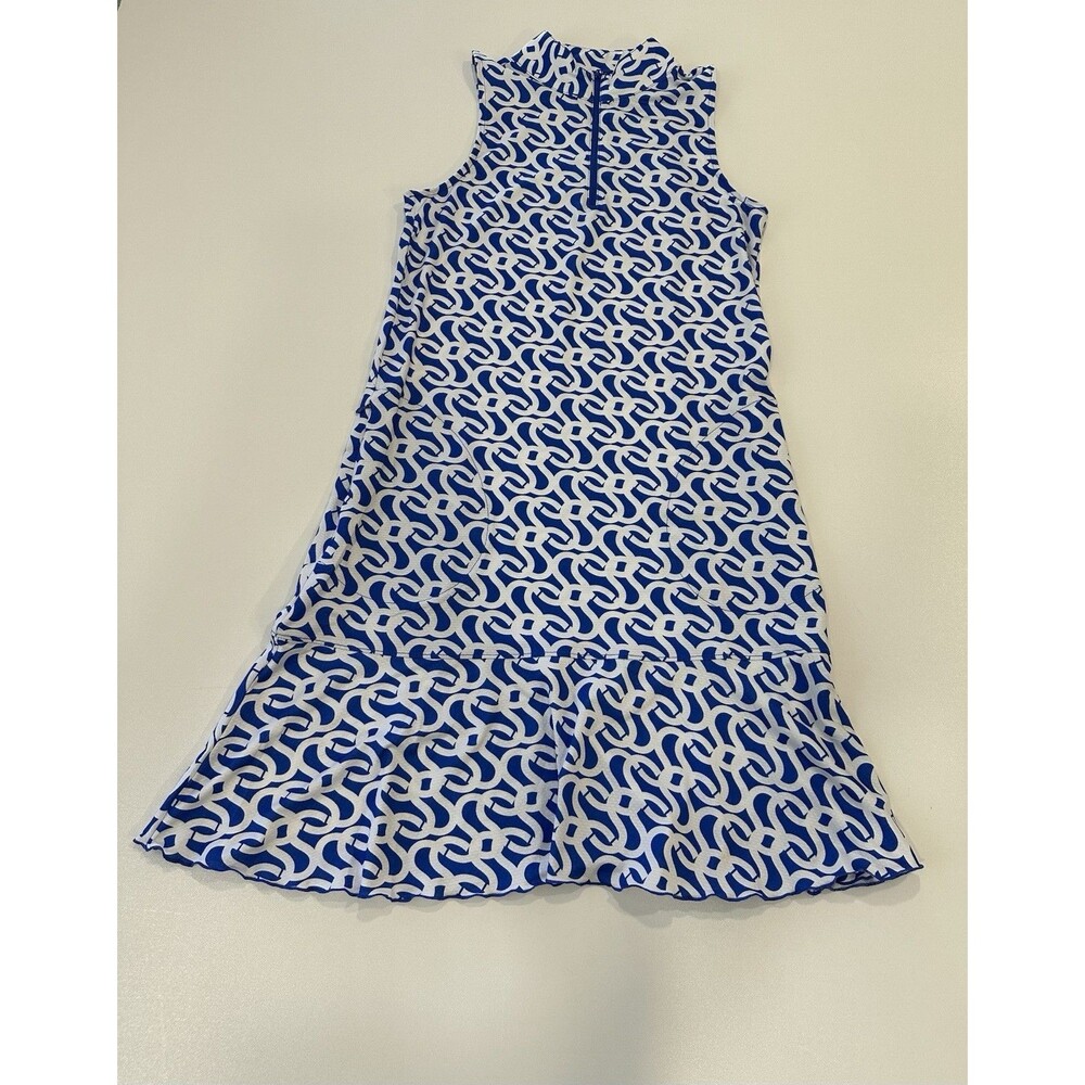 X By Gottex Golf Tennis Dress Womens Sleeveless Mock Neck Blue White Size Small